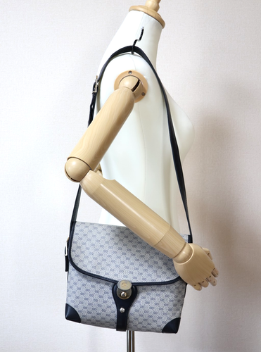 Vintage Gucci Bag Shoulder Bag Handbag Purse Micro-GG PVC Gray Navy Authentic - Picture 22 of 24