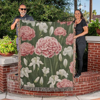 January Birth Month Flower Carnation Snowdrop Woven Blanket
