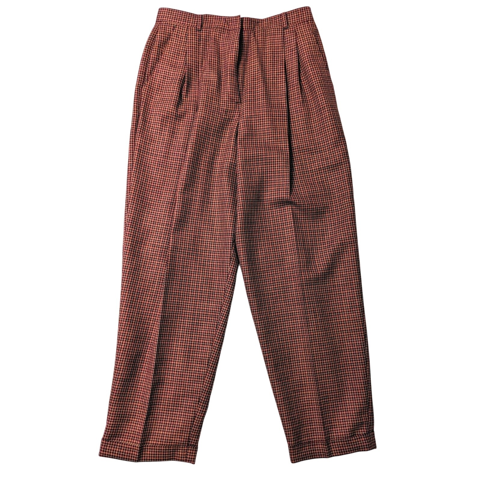 Red Orange Tiny Check Plaid Wool Slacks Academia … - image 1