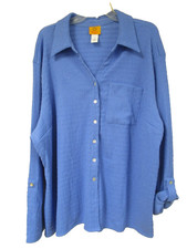 Ruby Rd Woman Blue V Neck Roll Tab Sleeve Tunic Top Shirt Size 3X