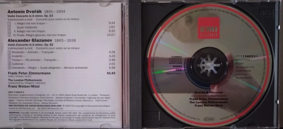CD Dvorak Glazunov Violinkonzerte London Phil Welser-Möst Frank Peter Zimmermann - Bild 2 von 3