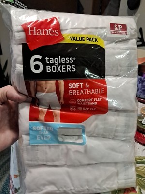 Hanes Value Pack - 6 Soft Tagless White Boxers No Gap Fly Mens Small (28''-30'')