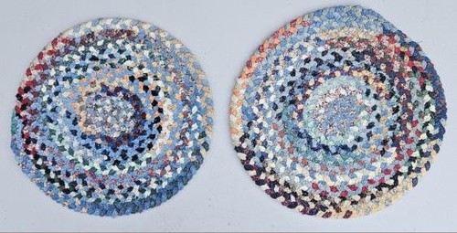 VTG Primitive Wool Chenille Braided 14" Round Chair Pad American Colonial 1950s