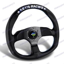 340mm Keys Racing White Blue Embroidery Leather Steering Wheel For Omp Momo Rac