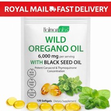 Wild Oregano Oil 6000mg 120 Softgels + Black Seed Oil High Strength Capsules UK