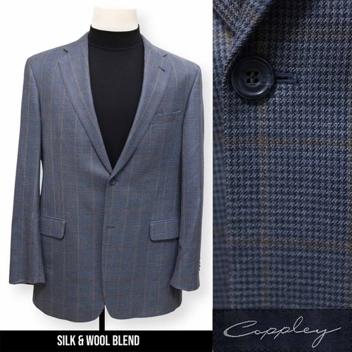 COPPLEY mens blue WINDOWPANE wool + silk sport coat suit jacket blazer 42 L