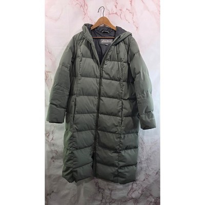 Eddie Bauer Down Coat Women XXL Green Puffer Parka Hooded Long Midi Glacier Peak