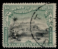 NORTH BORNEO QV SG108, 18c black & green, FINE USED. Cat &pound;100. CDS pmk