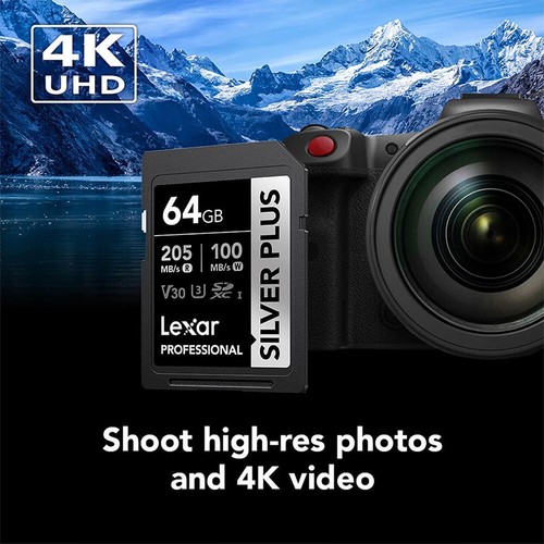 Lexar Professional SILVER PLUS SDXC UHS-I Card V30 160MB/s Read Speed 64GB 3Pack - Picture 5 of 8