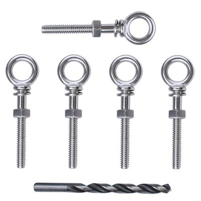 Muzata 5 Pack 1/4'' x 2'' Eye Bolt T316 Stainless Steel Eye Bolts with Nuts Washer