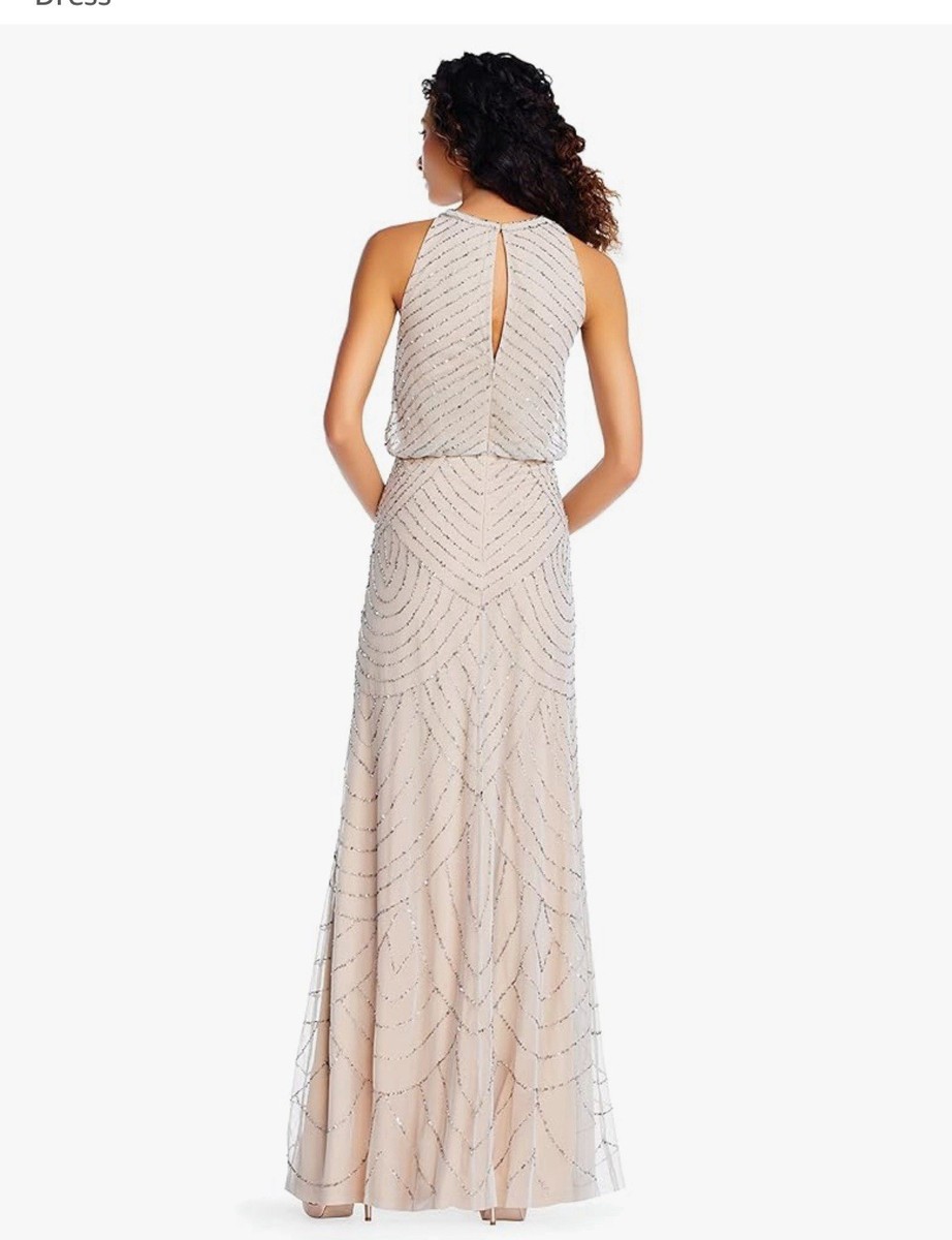 adrianna papell art deco beaded blouson dress with halter neckline Adrianna Papell Women's Halter Art Deco Beaded Blouson Dress (Blush, 6)