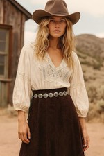 VTG West Jason Silverstein Leather Patchwork Crocheted Flare Skirt 9 With Belt