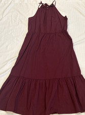 Banana Republic Women's L Maroon Dress Cotton Blend Tiered Maxi Halter Flowy