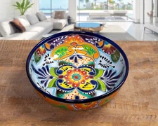 Mexican Talavera Pottery Large Serving Bowl, Handpainted Ceramic Pasta Bowl, ...