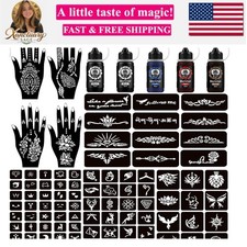 Henna tattoo kit Temporary Tattoo Kits 5 cones 96 Stencils Gifts for DIY Art ...