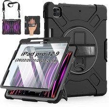 Shockproof iPad Pro 12.9 Case - Rotating Stand, Pencil Holder,Shoulder Strap