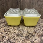 New ListingVintage PYREX SET OF 2 Yellow Refrigerator Dishes 501B 1-1/2 Cup With Lids Glass