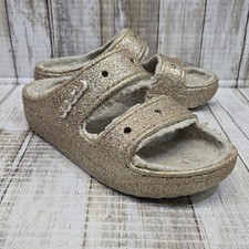 Crocs Classic Cozy Fleece Glitter Sandal 208124 Size M5/ W7 Iridescent Faux Fur
