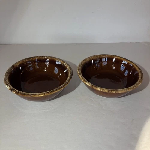Vintage Hull 1960's Brown Drip Hull Ovenproof U.S.A. Soup/Cereal/Salad Bowls-(2)