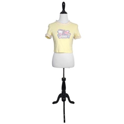 New Girl Order Hello Kitty Crop Top Size 8 Yellow Lace Trim Kawaii Sanrio NWT