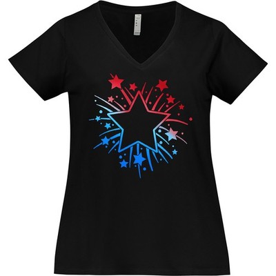 Inktastic Fourth Of July Star Firework Women's Plus Size V-Neck American Stars