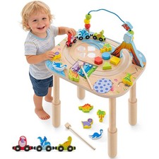 Gewitt Montessori Activity Table 1 Year Old, 9-in-1 Wooden Activity Table