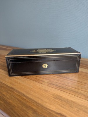 Napoleon III Blackened Pear Monogram CP Brass Glove Box 19th Century