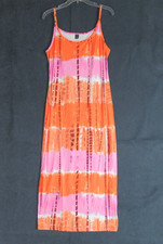 Shein Dress Womens XL Orange Pink Geometric Spaghetti Strap Beach Maxi Resort