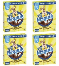 Nesquik Chocolate Breakfast Cereal, Family Size, Whole Grains, 600g 4 Pack