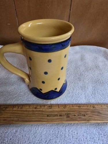 Blau und gelb handgefertigte Kunstkeramik Tasse Künstler signiert - Bild 9 von 11