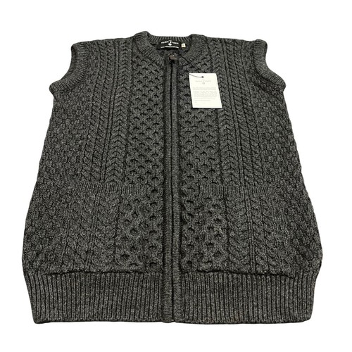 The Irish Store Aran Gilet Mens Size M Dark Gray Merino Wool Cable Knit Vest