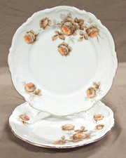 TWO Mitterteich Bavaria "NORWAY ROSE" BREAD/DESSERT PLATES, Porcelain, Gold Trim