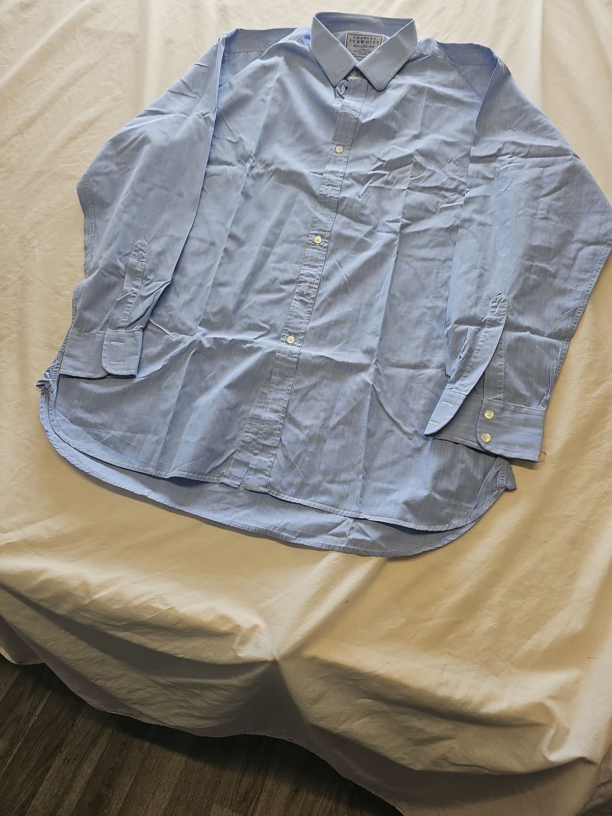 Charles Tyrwhitt Men's Light Blue Plaid Dress Shirt 17.5 36 S805 image 4