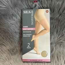 Silk Impressions Sheer Light Support Tights Women Size Medium Beige High Waisted