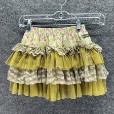 Matilda Jane Skirt Girls 4 Green Floral Mini Short Pull On Ruffle Elastic Waist