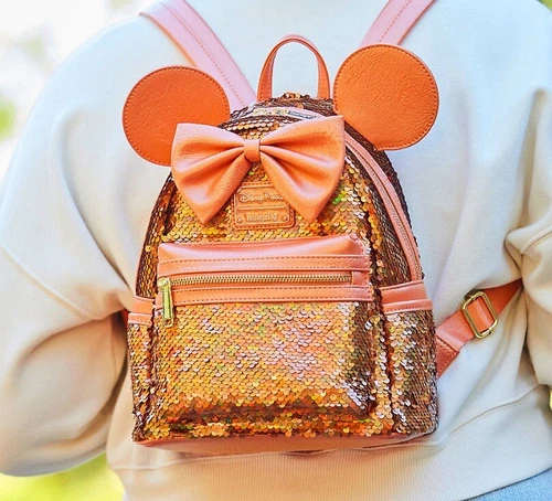 NWT Loungefly Disney Minnie Mouse Sequin Peach Punch Backpack Stunning SALE