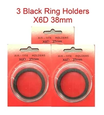 3 AirTite Ring Style X6D38 Black 7mm Deep Round Coin Capsules 2 oz. Holders NEW