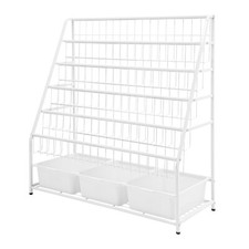 BOOKSHELVES W/ STORAGE BOXES BOOK DISPLAY RACK,KIDS BOOKCASE WITH STORAGE WHITE