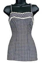 Vintage 1950s Jantzen black white plaid swimsuit one-piece deadstock pin up XS S