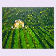 Captivating Oil Painting. Vineyard. ORIGINAL. Impressionist Art Made by Human