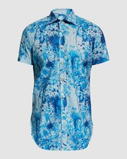 1195 Kiton Italy Men Blue Floral Cotton Short-Sleeve Button Sport Shirt Size M