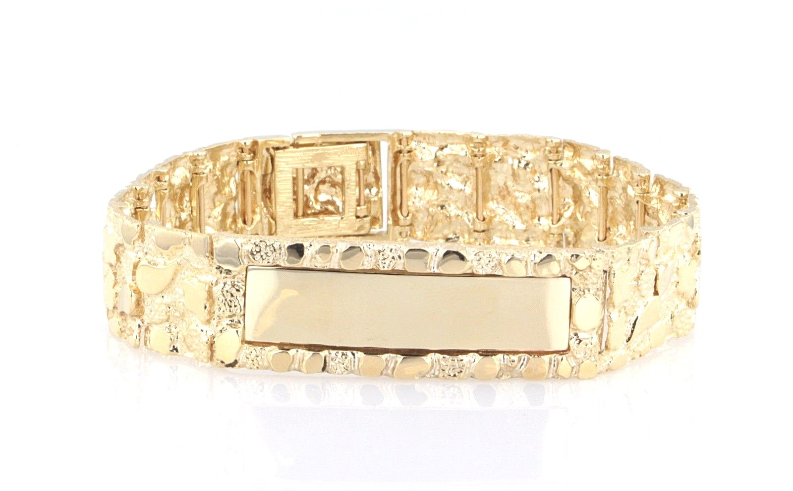 10k Yellow Gold Nugget ID Bracelet Adjustable 8" 15.8mm 36.8 grams eBay