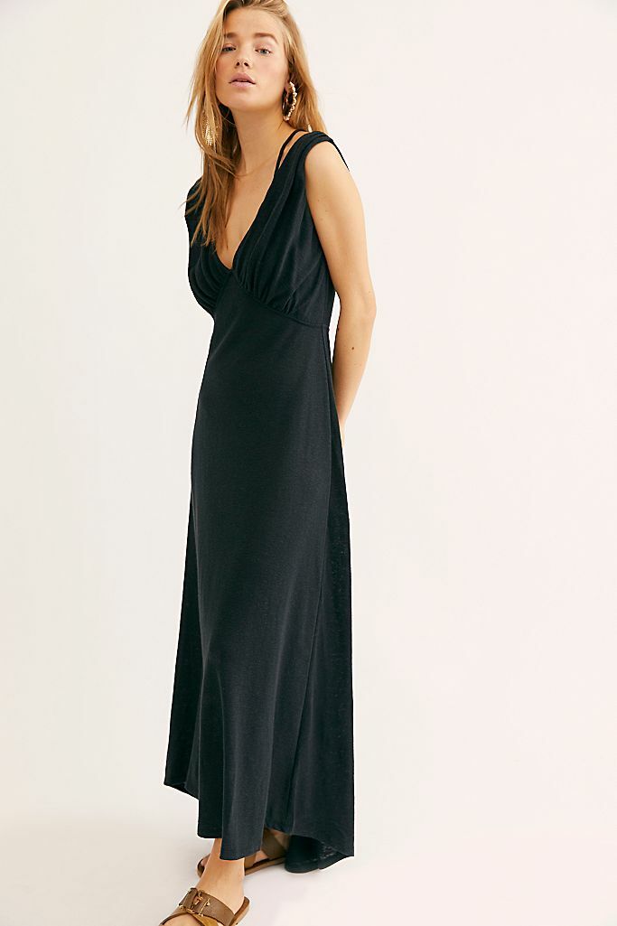 fp beach black dress Free People Phoenix Midi Size XS Frayed hem