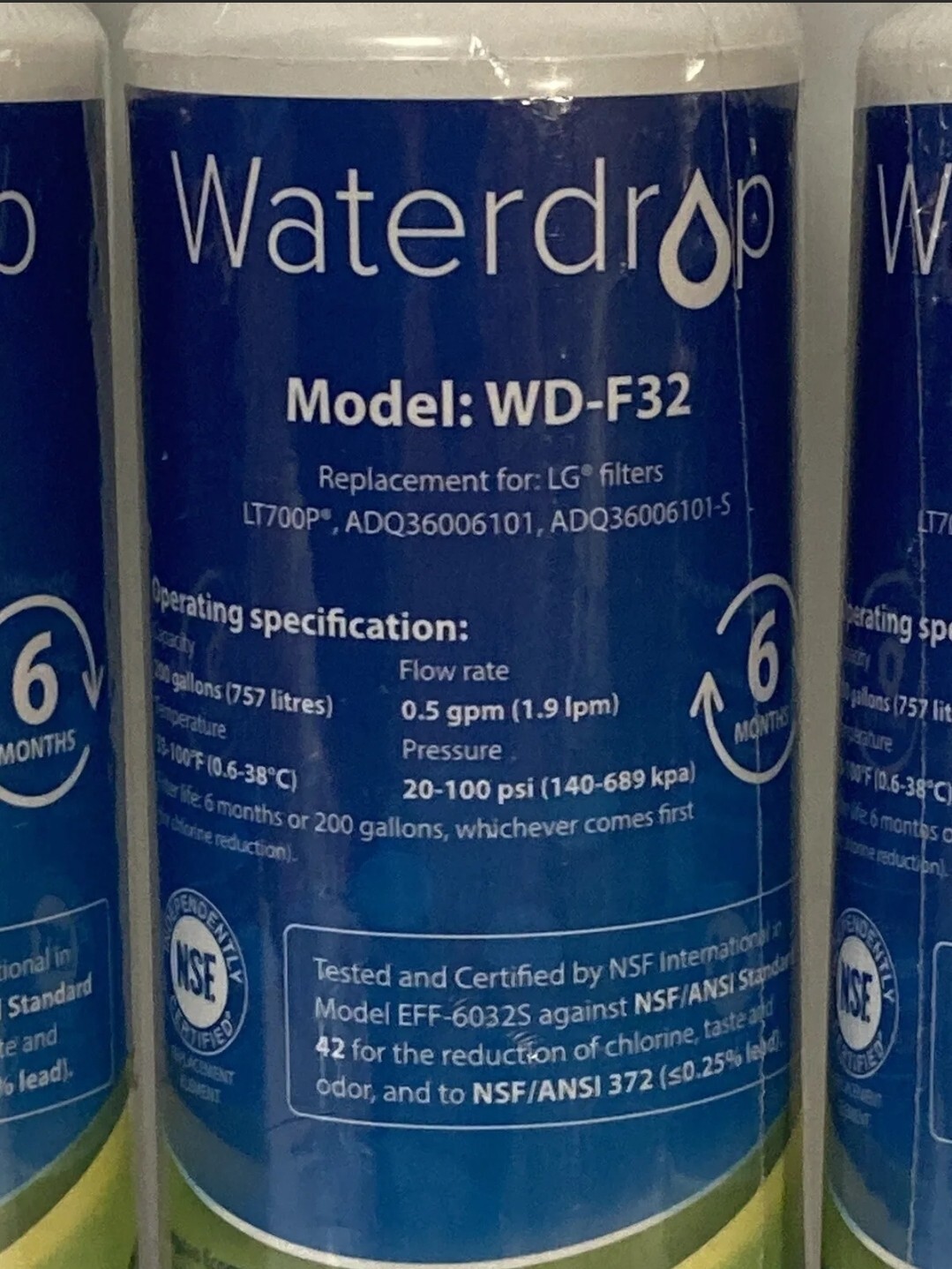 3 PACK Waterdrop LT700P Refrigerator Water Filter For LG WDF32 NEW