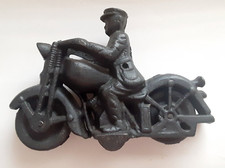 Vintage Cast Iron Police Motorcycle 6" Inch with Rolling Wheels Please Read