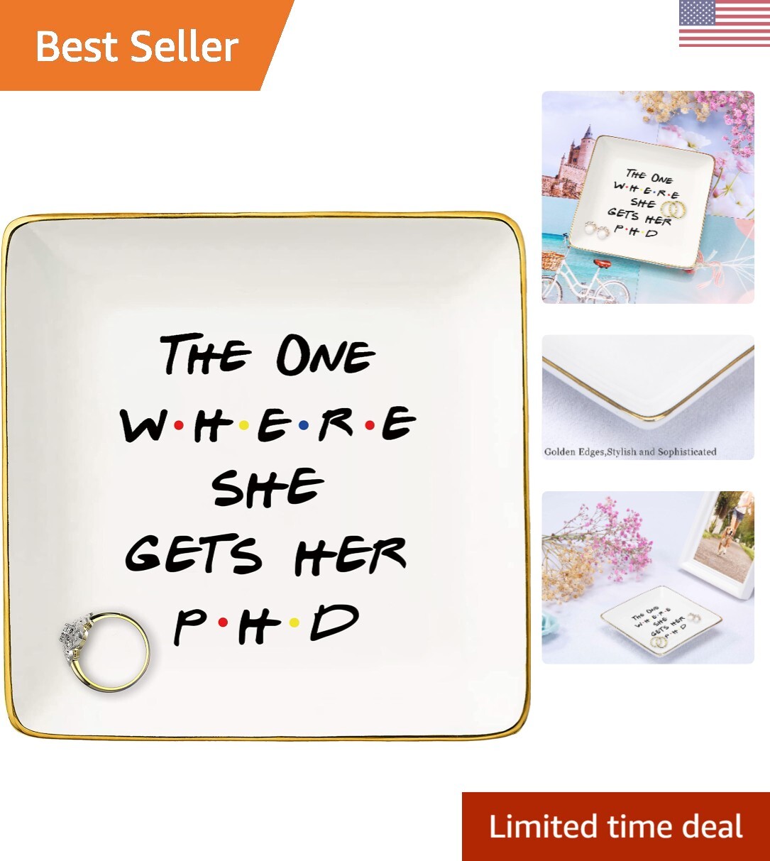 Stylish Glazed Ceramic Ring Dish for Graduation Gift - Elegant Jewelry Holder