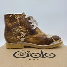 Golo Crepe Suzette Plush Suede Woman 7 Booties Brown Tie Dye Made In Brazil $175