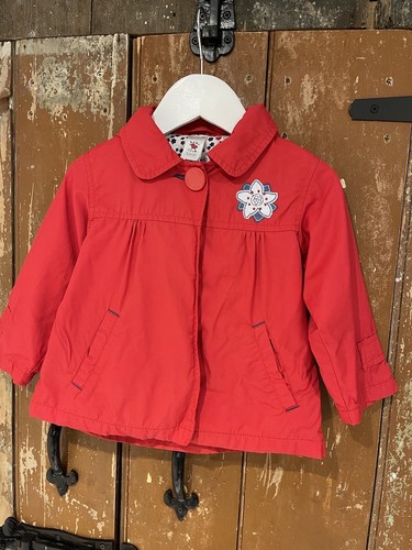 Baby Club Jacket Coat Hooded Red Cotton Mix Girls Size 86 Buttons Pockets - Picture 3 of 17