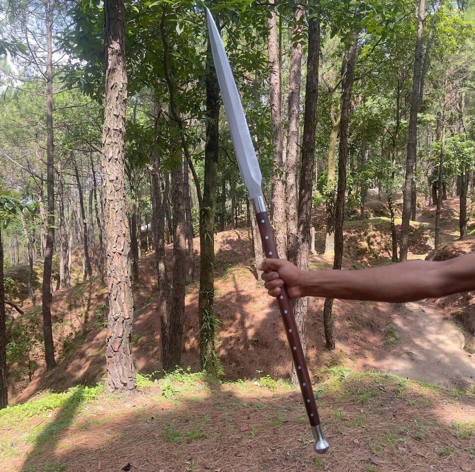 Hoja de acero al carbono hecha a mano personalizada lanza vikinga histórica | caza 36 pulgadas Foto 2 de 4