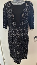 HOBBS Black Lace over Beige Half Sleeve Elegant Pencil Wiggle Dress - Size 10